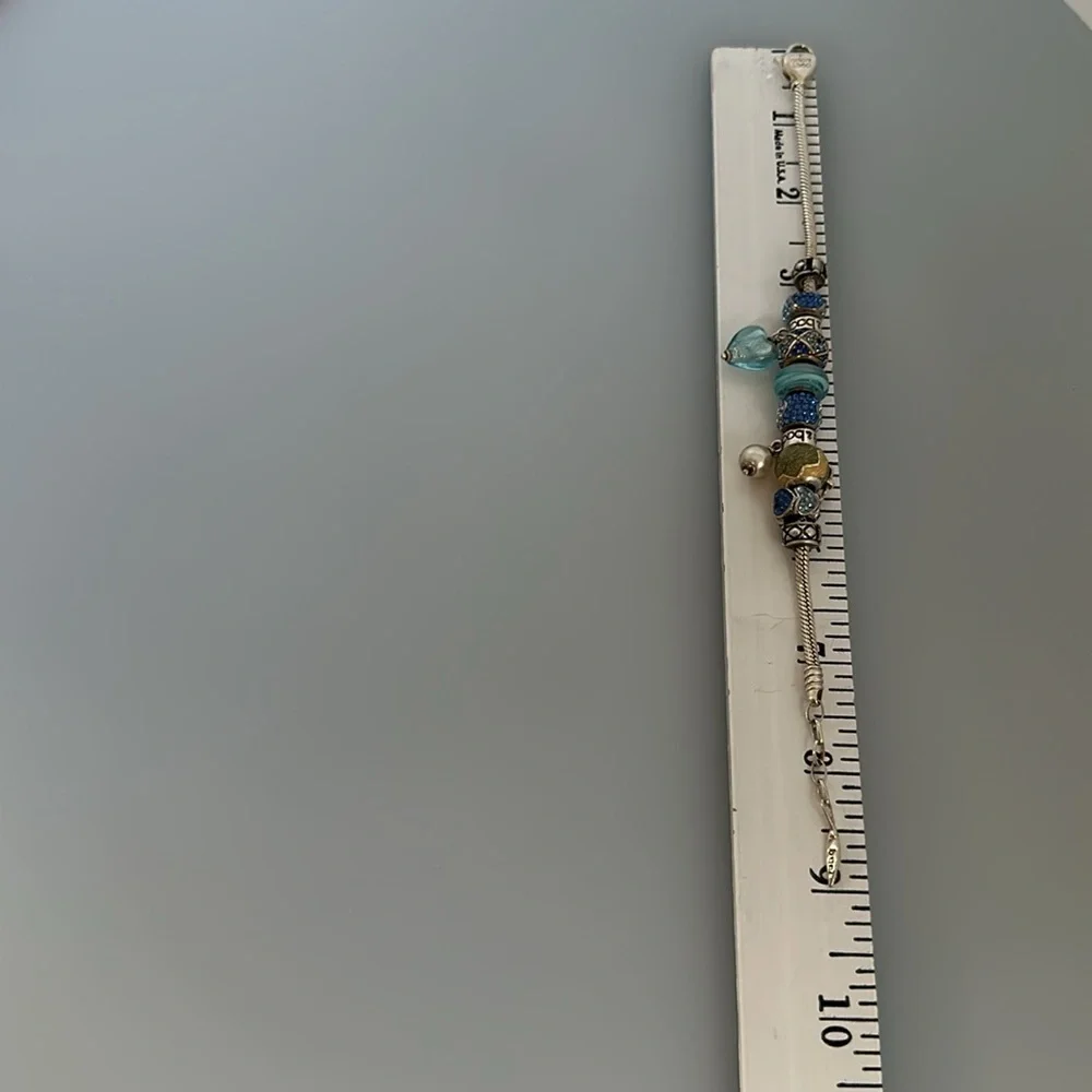 Amore & Baci 925 Sterling Elegant Blue and Gold Charm Bracelet